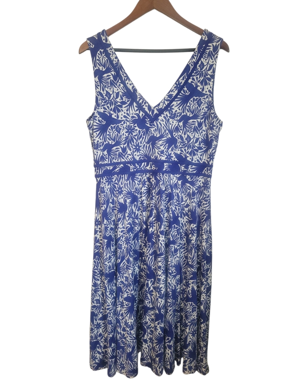 Boden Lorna Faux Wrap Jersey Dress Blue White Floral Midi Fit Coastal Summer 12 - Picture 8 of 11